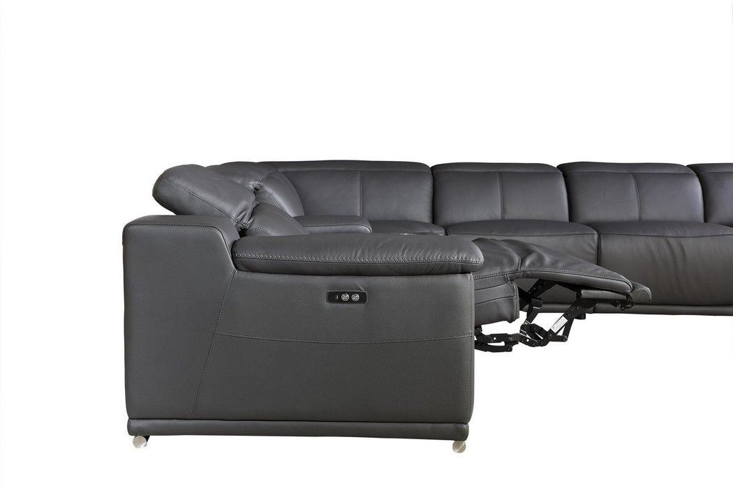 Italian Leather U Shaped Power Reclining Seven Piece Corner Sectional With Console - Gray