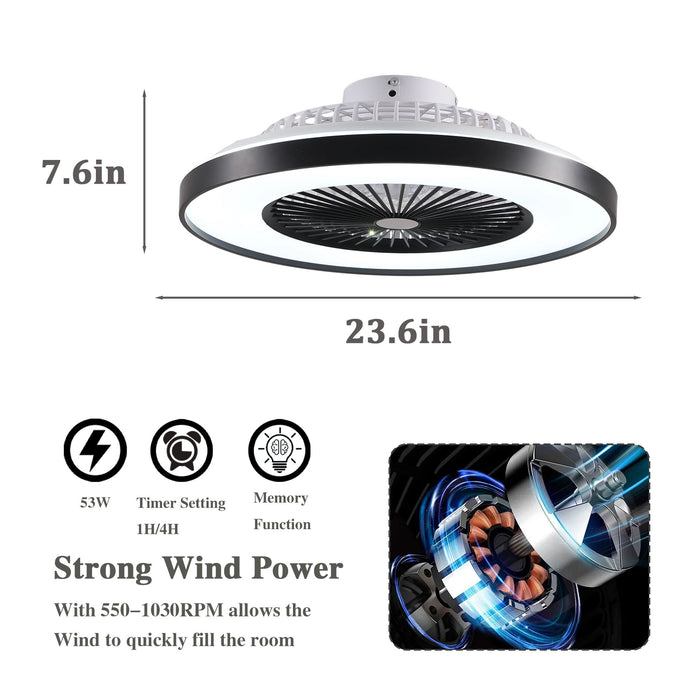 Bedroom Ceiling Fan With Remote Control, Dimmable LED Light, 8 Blades, Reversible Dc Motor - Black Daily Nest