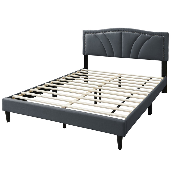 Bed With Nailhead Trim Accents, Upholstered Platform Frame Home Essentials