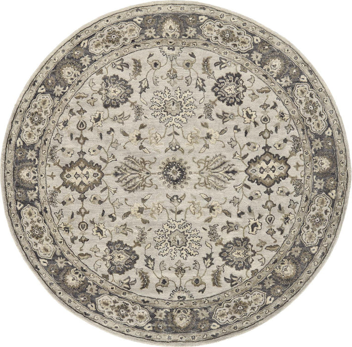 Floral Tufted Handmade Stain Resistant Area Rug - Gray Ivory And Taupe Round Wool - 8'