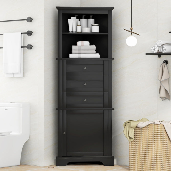 Tall Storage Cabinet With 3 Drawers And Adjustable Shelves For Bathroom Hearth and Haven