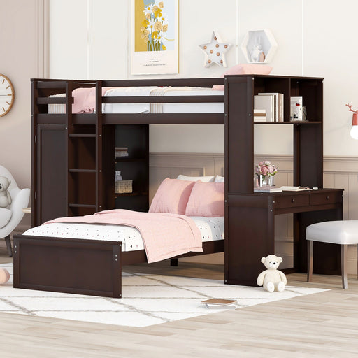 Loft Bed With A Stand Alone Bed, Shelves, Desk, And Wardrobe DreamHaus