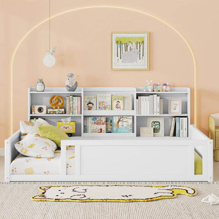Platform Floor Bed With Guardrail Fence And Side Storage Shelves Home Essentials