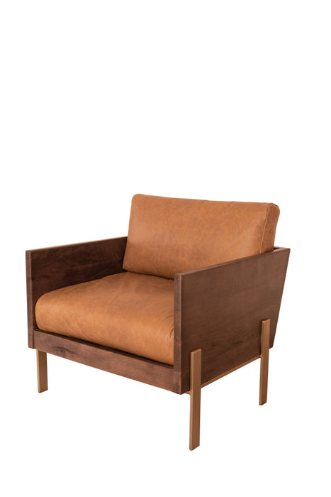 Top Grain Leather And Gold Arm Chair 31" - Carmel Brown