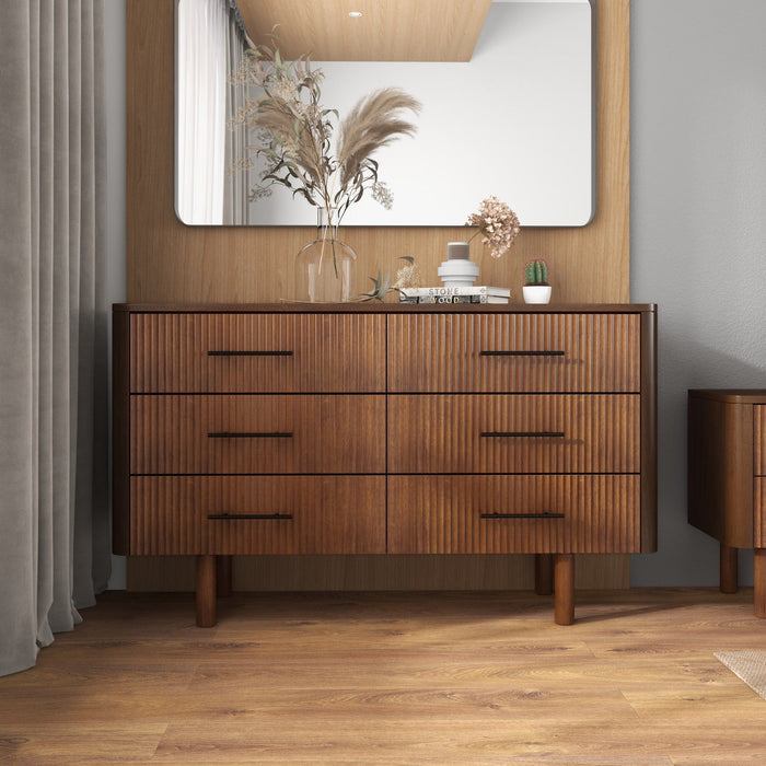Logan - Mid-Century Modern Dresser With 6 Drawers - Brown