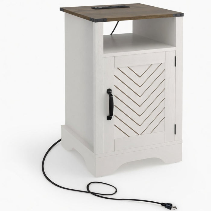 Farmhouse Nightstand With Charging Station & Storage Home Essentials