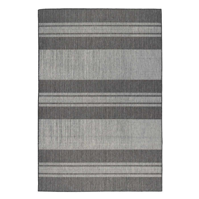 9' X 12' Striped Stain Resistant Outdoor / Indoor Area Rug - Blue / Gray