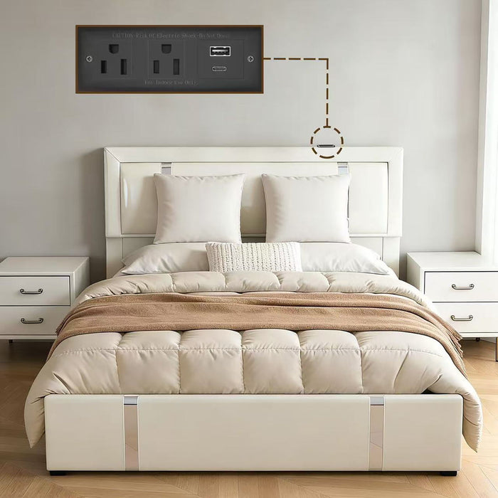 Upholstered Platform Bed Frame With Adjustable LED Headboard, USB C-Charging, Hydraulic Lift Home Essentials