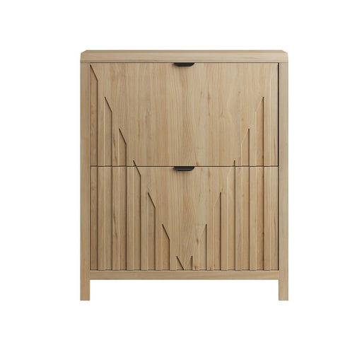Entryway Shoe Cabinet With Vertical Carved Panels - Oak Home Essentials