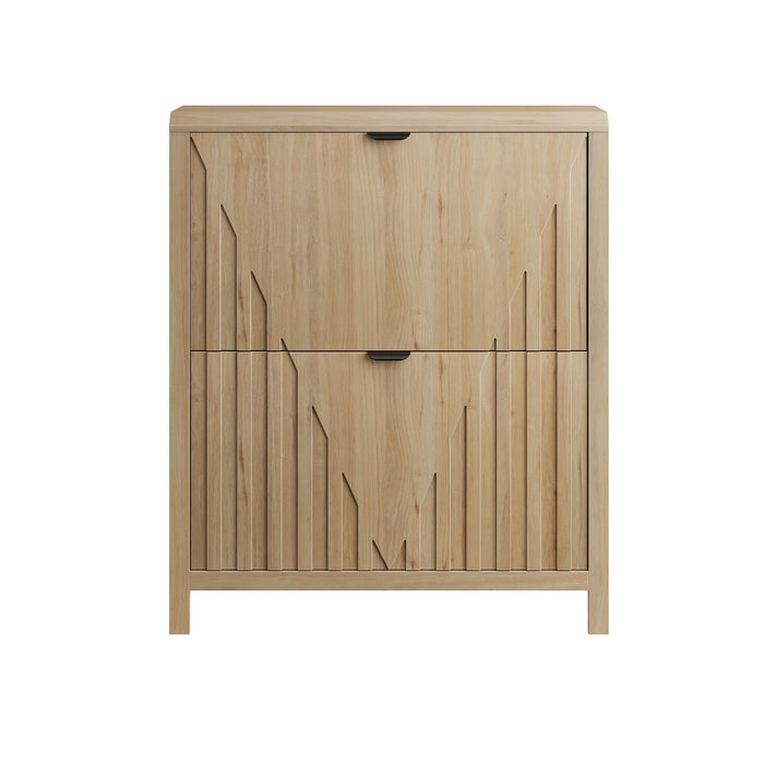 Entryway Shoe Cabinet With Vertical Carved Panels - Oak Home Essentials