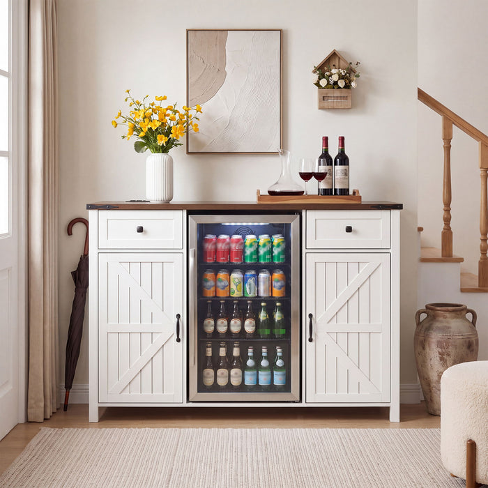 Coffee Bar With Mini Fridge Space & Built In Charging Station, Large Bar Cabinet With Drawers & Adjustable Shelves For Kitchen - White Home Essentials