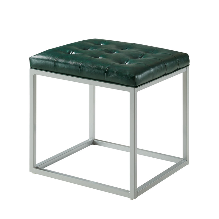 Faux Leather Cube Ottoman - Green / Gray