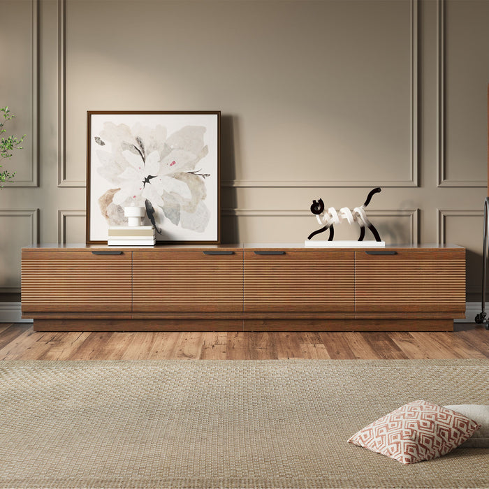TV Stand, Entertainment Center With Fluted Door & Cable Management, Soft Closing Hinges - Walnut Hearth and Haven