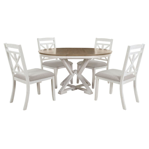 Dining Set With Extendable Round Table And 4 Upholstered Chairs Hearth and Haven