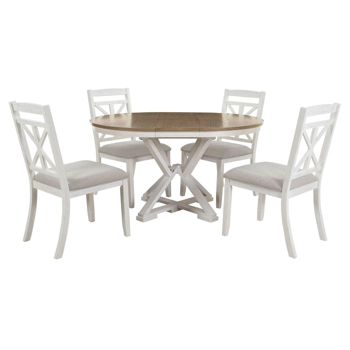 Dining Set With Extendable Round Table And 4 Upholstered Chairs Hearth and Haven