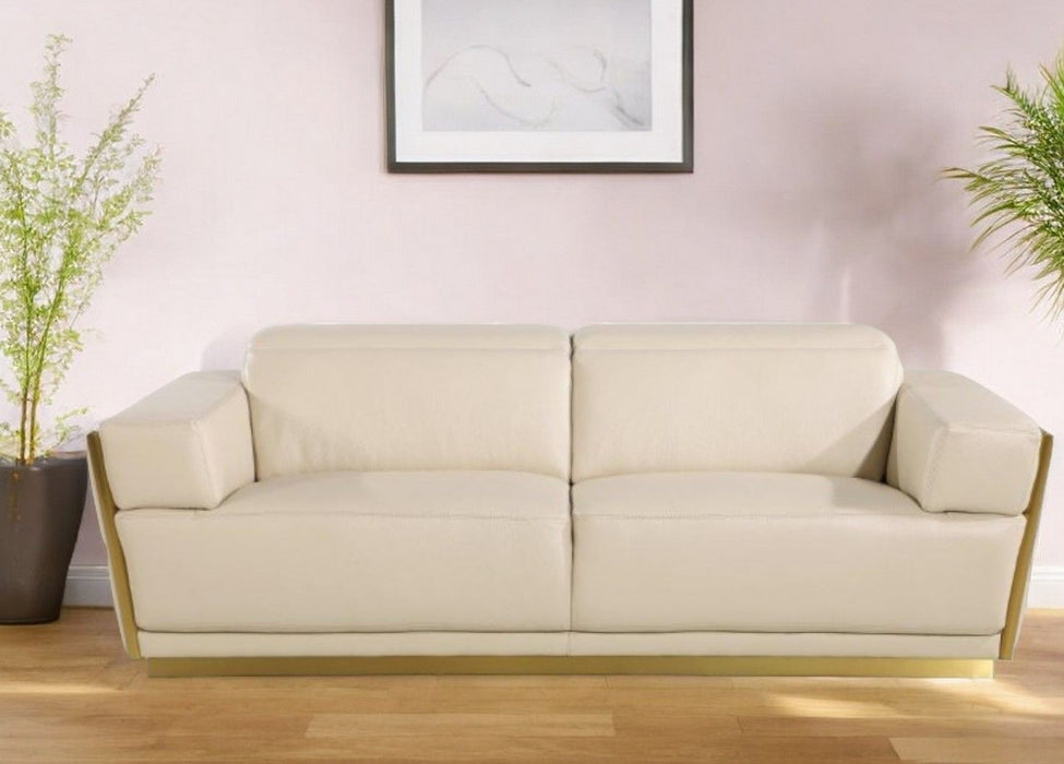 Leather Sofa - Beige / Gold