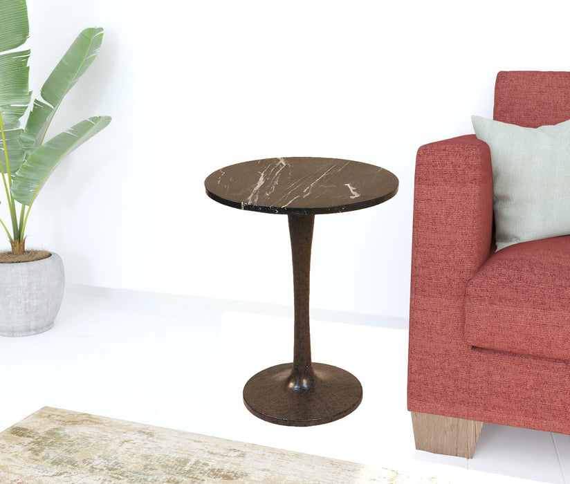 19" Marble Round End Table - Black