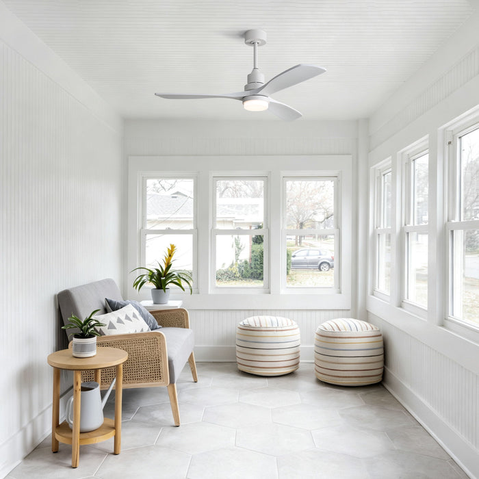 52" Blade Ceiling Fan With Remote Controlled LED Light And Quiet DC Motor - White Daily Nest