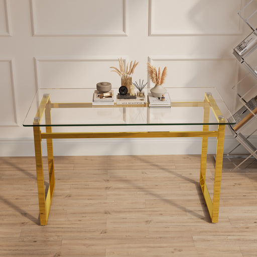 Modern Minimalist Rectangular Dining Table With Tempered Glass Top Home Essentials