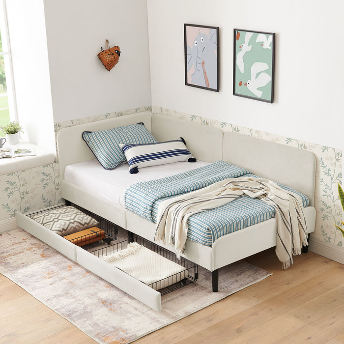 Upholstered Platform Bed Frame With 2 Storage Drawers And Adjustable Sofa Bed Home Essentials
