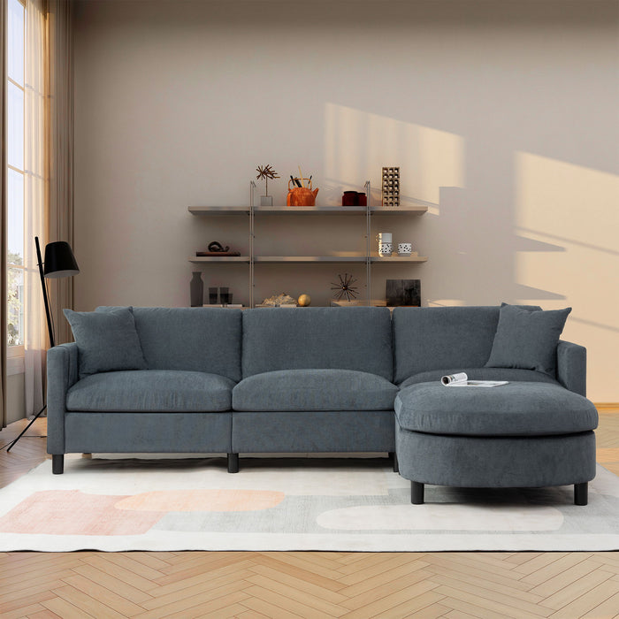 107.87'Sectional Sofa Couch With 1 Ottoman, Seat Cushion And Back Cushion Removable - Dark Gray