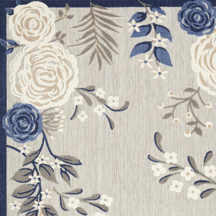 5' X 8' Floral Stain Resistant Non Skid Area Rug - Gray / Blue