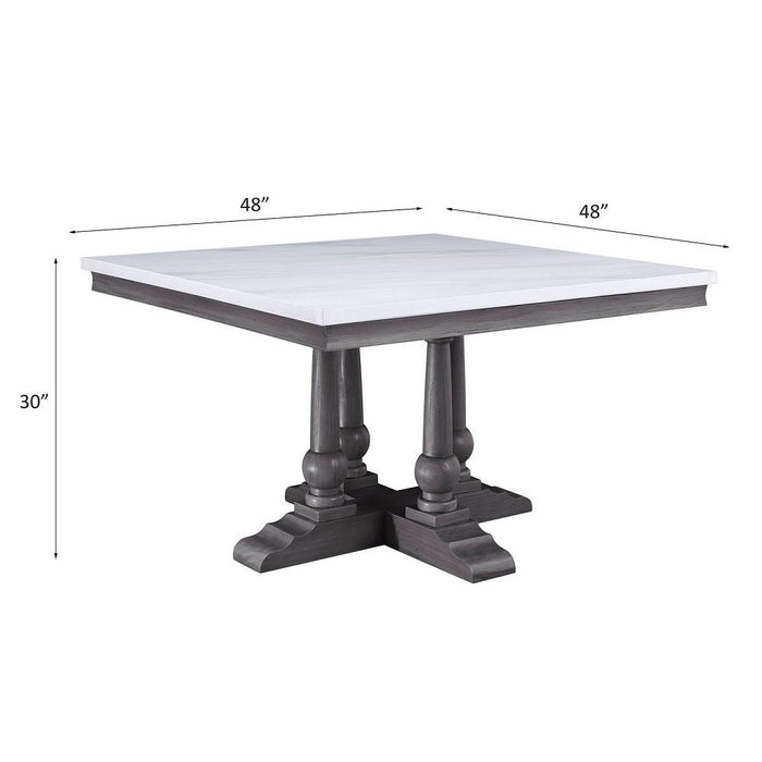 Yabeina - Square Dining Table - Marble Top Top & Gray Oak ACME