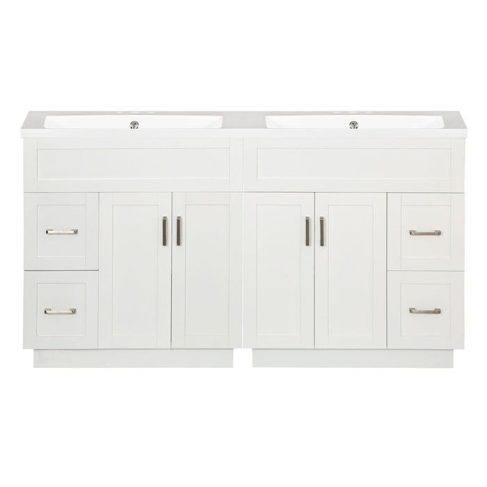 Bathroom Vanity With 4 Cabinet Doors, 4 Drawers, Dual Sinks, Hidden Soft Close Slides And Hinges - White