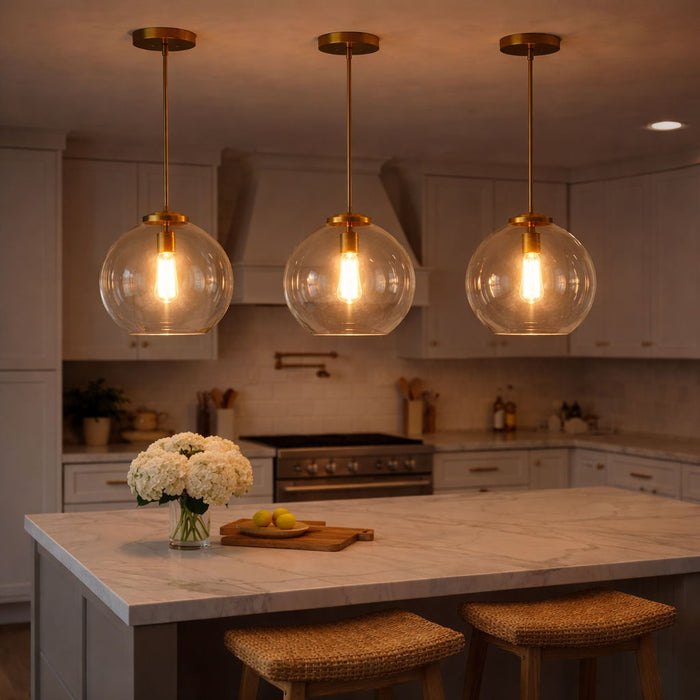 Gleam - Single Light Pendant Lamp With Clear Globe Satin - Antique Brass / Clear / Gold Ashcroft Furniture