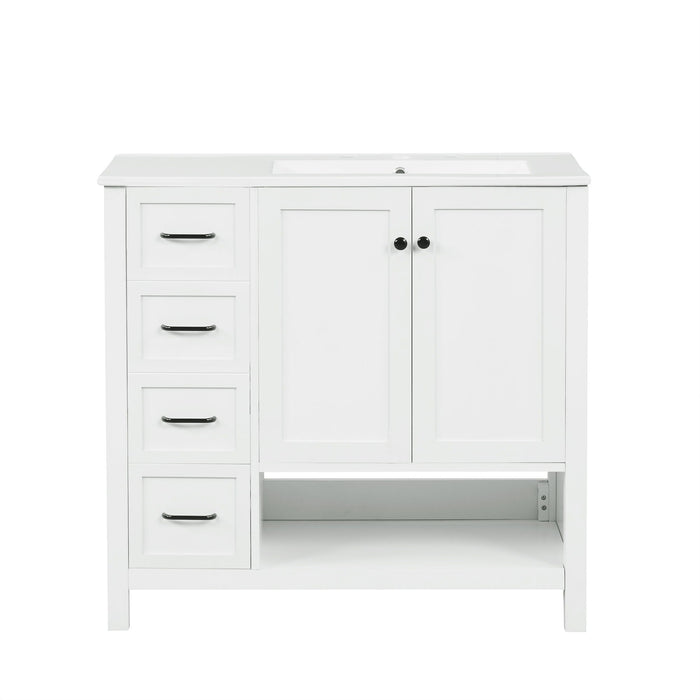 Bathroom Vanity With Sink Top, Bathroom Vanity Cabinet With 2 Doors And 2 Drawers, Open Shelf Hearth and Haven