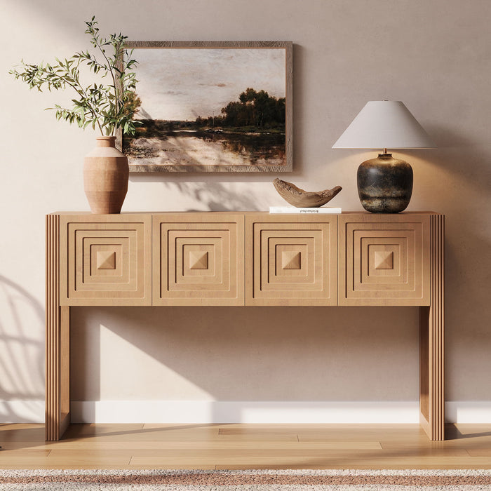 Geometric Carved Console Table With 3 Soft Close Drawers Noble House