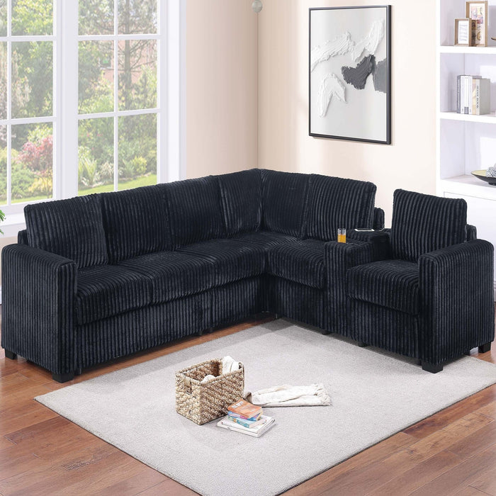 Modern Style L-Shape Sectional Set, USB Ports, Cup Holder Home Essentials