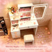 Vanity Set With LED Mirror, Storage Dressing Table & Cushioned Stool - Cream White Home Essentials