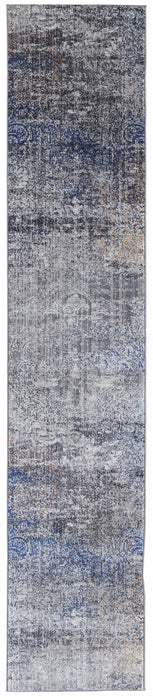 Abstract Power Loom Distressed Stain Resistant Runner Rug - Taupe Blue And Ivory - 8'