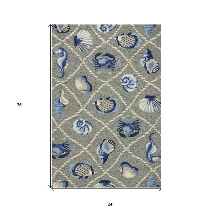 2' X 3' Abstract Handmade Indoor / Outdoor Area Rug - Gray