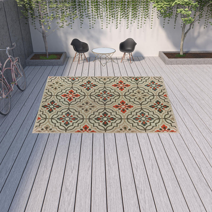 10' X 13' Geometric Stain Resistant Outdoor / Indoor Area Rug - Gray