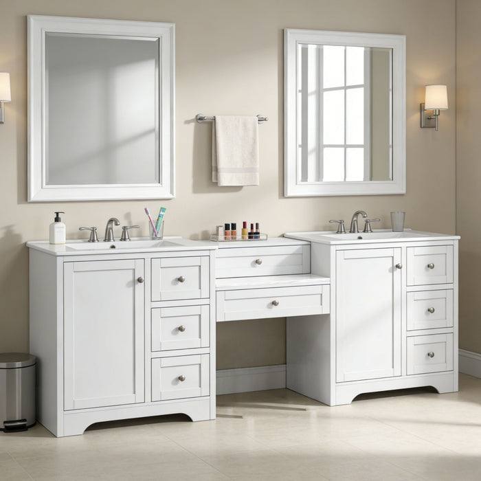 Double Sink Bathroom Vanity With Countertop, 2 Ceramic Sinks, 6 Drawers, Soft Close Design Noble House