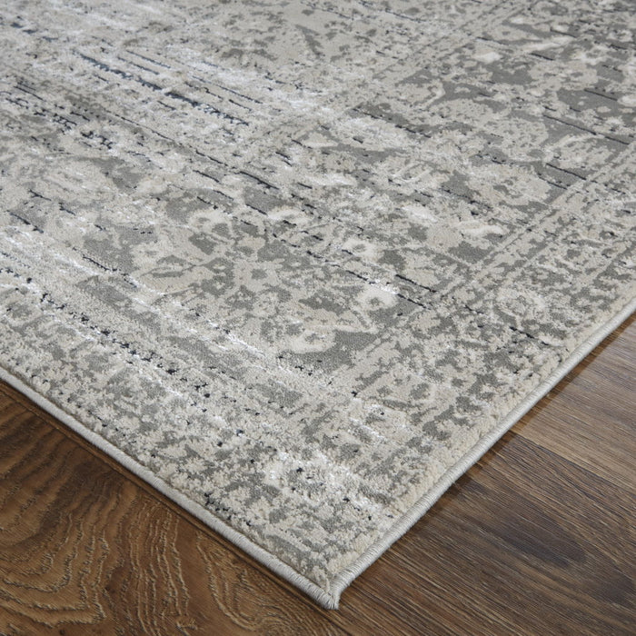 Floral Power Loom Distressed Area Rug - Gray Silver And Taupe - 10' X 13'