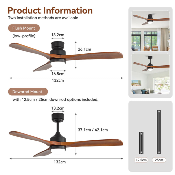 52" Ceiling Fan With Dimmable LED Light, 6 Speed DC Motor, 3 Blades Daily Nest