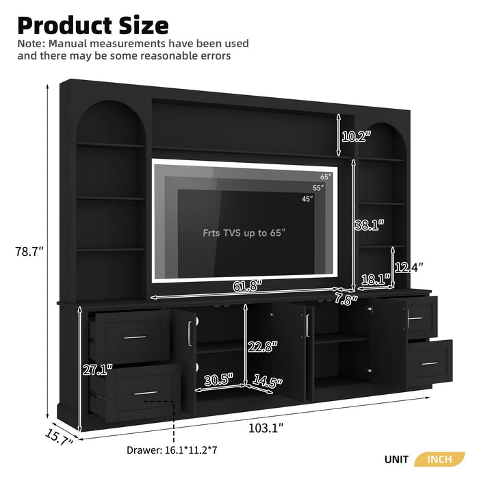 Arched Entertainment Center Wall Unit With Drawers, TV Stand Hearth and Haven