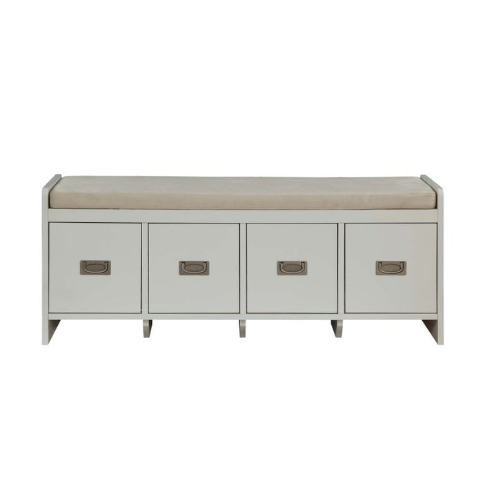 Berci - Bench With Storage - Beige Fabric & White