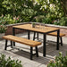 3 Piece Outdoor Dining Set, Rectangular Patio Table & 2 Benches - Black / Teak Noble House