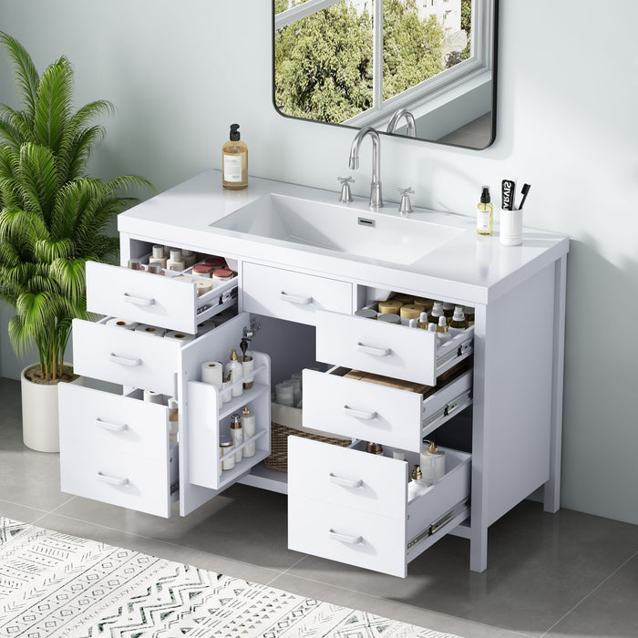 47.25" Modern Bathroom Vanity With Sink, Soft Close Single Door & 6 Drawers - White Noble House