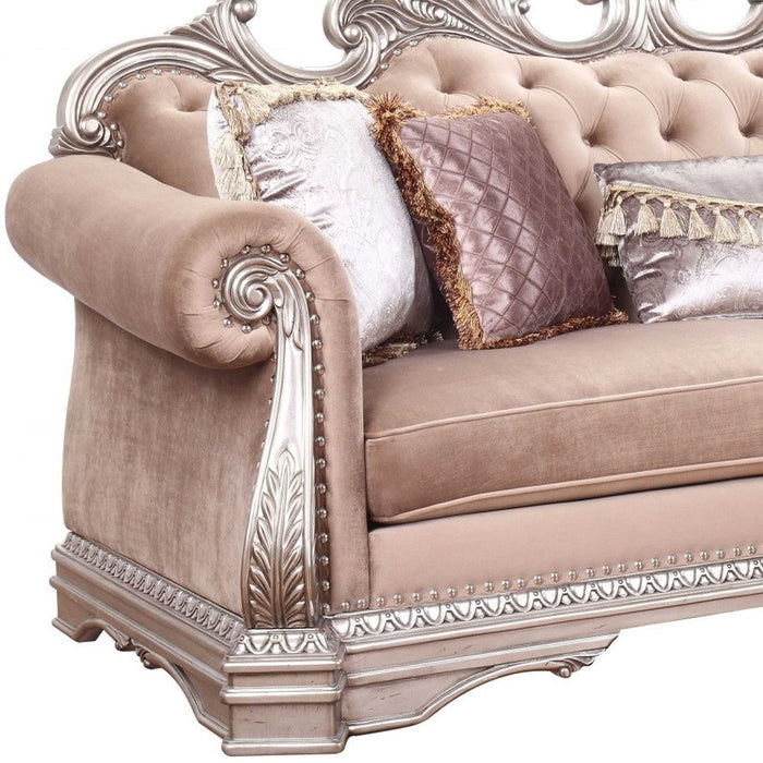 Velvet Sofa And Toss Pillows With Champagne Legs - Light Pink