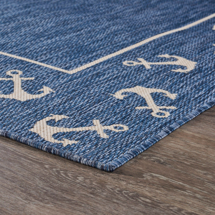 8' X 9' Nautical Anchor Indoor / Outdoor Area Rug - Blue / Natural