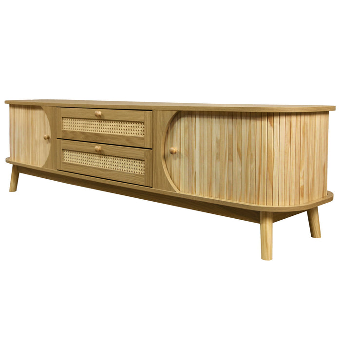 Rattan TV Stand For Tvs Up To 75'', Modern Farmhouse Media Console, Entertainment Center With Legs, TV Cabinet For Living Room, Home Theatre - Natural Wood Hearth and Haven