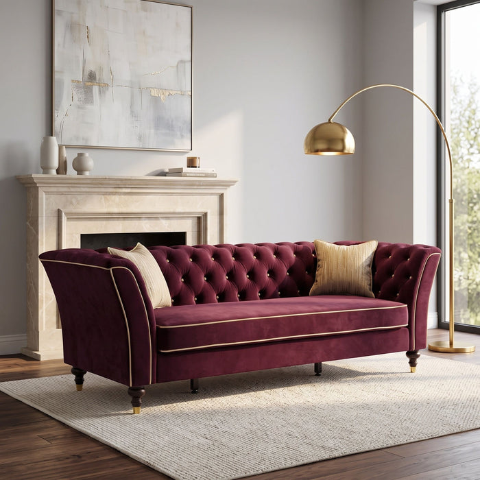 3 Person Sofa With Deep Seat, Tufted Backrest Home Essentials