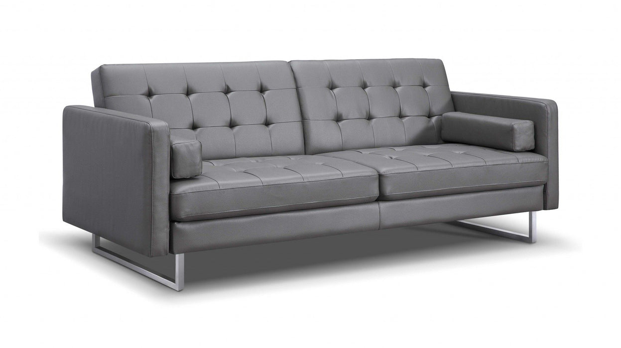 Faux Leather Sofa With Silver Legs - Gray