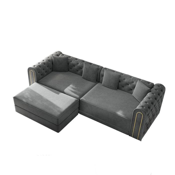 3-In-1 Convertible Sleeper Sofa With Movable Ottoman For Living Room Home Essentials