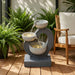 3 Tier Outdoor Water Fountain With Warm LED Lights, Stone Textured Cascading Design For Patio - Gray Daily Nest